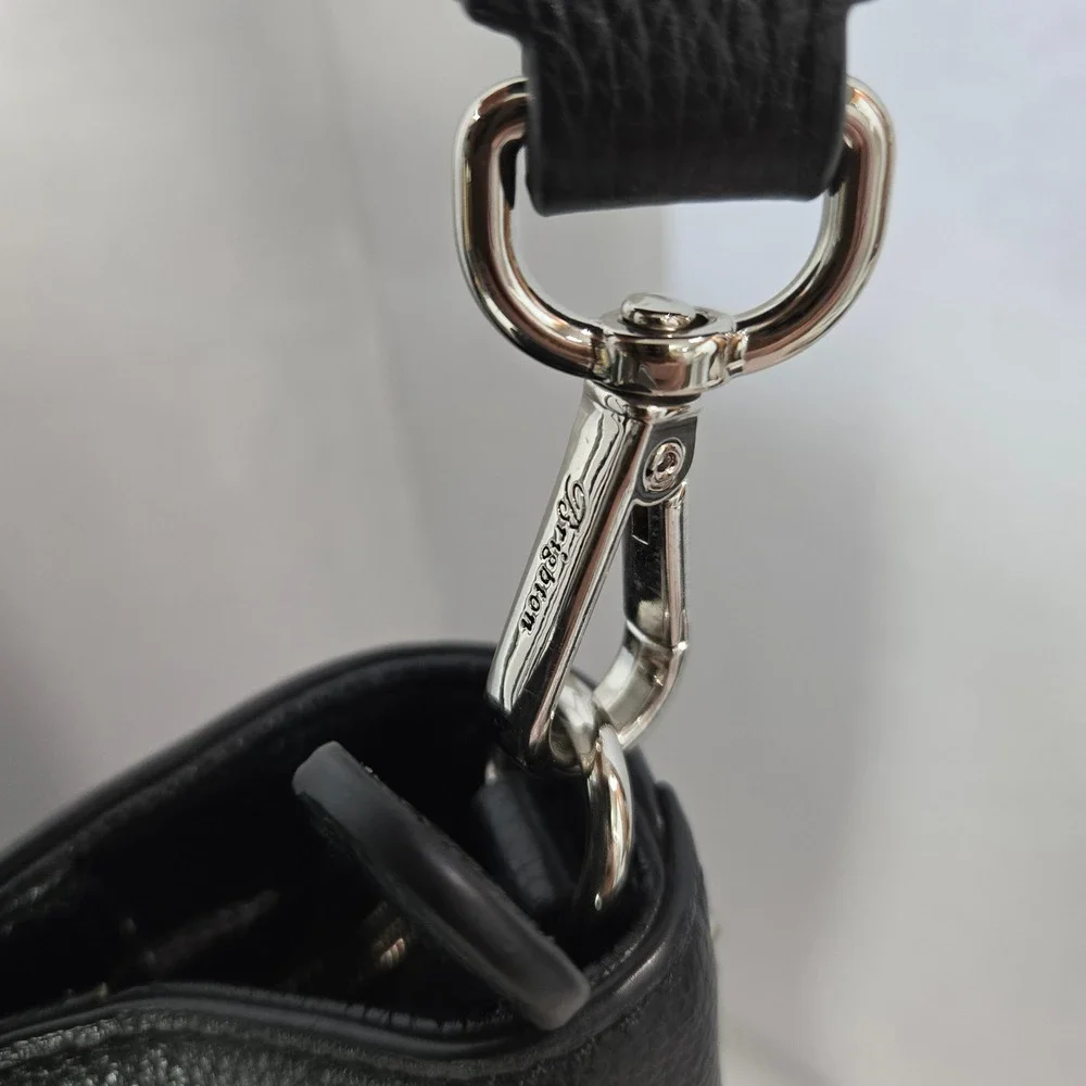 Brighton Tote Bag‎ Black Snakeskin Studded Leather Heart Charm Crossbody